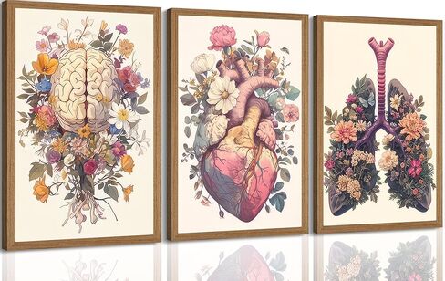 Medical Human Anatomy Poster Wall Art Vintage Floral Heart Painting Picture Wall Decor Colorful Heart Lungs Brain Aesthetic Canvas Print Artwork for Doctor Nurse Office Clinic Hospital Decoration in Saudi Arabia