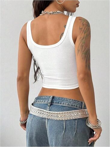 SOLY HUX Women's Sleeveless Ribbed Tank Top Notched Neck Slim Fit Going Out Crop Tops in Saudi Arabia