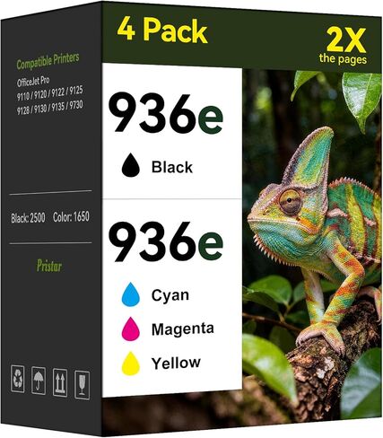 Pristar High Yield 936e 936 Ink Cartridges for HP Printers Replacement for HP 936 Ink Cartridges Combo Pack HP936 Compatible with HP Officejet Pro 9125e 9135 9120 9130 9730 Printers(4 Pack, BK/C/M/Y) in Kuwait