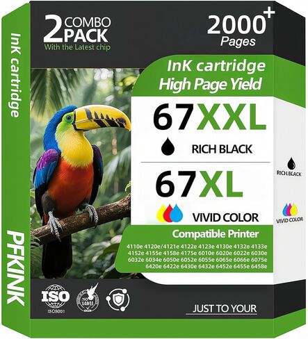 استبدال خرطوشة الحبر 67XXL للحبر 67، 67xl حزمة التحرير والسرد لخراطيش الحبر المتوافقة مع Deskjet 4100 4100e 4152e 4155 4155e Envy 6000 6055e 6055 6400 6458 6458e 6452 6455e Printer (1 B&1C) in Kuwait