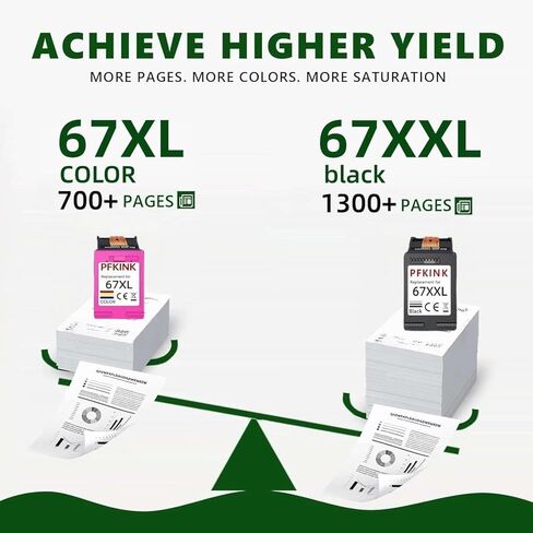 استبدال خرطوشة الحبر 67XXL للحبر 67، 67xl حزمة التحرير والسرد لخراطيش الحبر المتوافقة مع Deskjet 4100 4100e 4152e 4155 4155e Envy 6000 6055e 6055 6400 6458 6458e 6452 6455e Printer (1 B&1C) in Kuwait