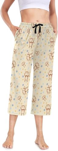 Paw Print Cat Traces Womens Capri Pajama Bottoms Soft Causal Pants Pjs Lightweight Sleepwear XXL in Kuwait