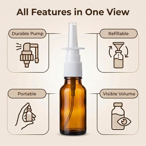6PCS 5ML Empty Brown Glass Sprayer Nasal Bottle Empty Travel Refillable Aromatherapy Perfume Bottles For Cosmetic Nasal Irrigation Spray Saline Water Applications in Kuwait