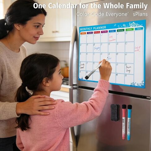 Magnetic Calendar for Refrigerator, 17×12" Fridge Calendar Whiteboard Calendar with Markers and Eraser, Monthly Dry Erase Family Planner with Side Notes for Lists, To-Do Tasks Monday Start in Kuwait
