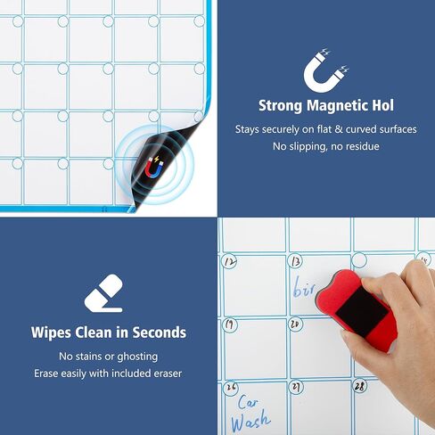 Magnetic Calendar for Refrigerator, 17×12" Fridge Calendar Whiteboard Calendar with Markers and Eraser, Monthly Dry Erase Family Planner with Side Notes for Lists, To-Do Tasks Monday Start in Kuwait