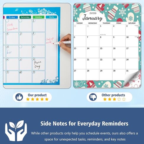 Magnetic Calendar for Refrigerator, 17×12" Fridge Calendar Whiteboard Calendar with Markers and Eraser, Monthly Dry Erase Family Planner with Side Notes for Lists, To-Do Tasks Monday Start in Kuwait