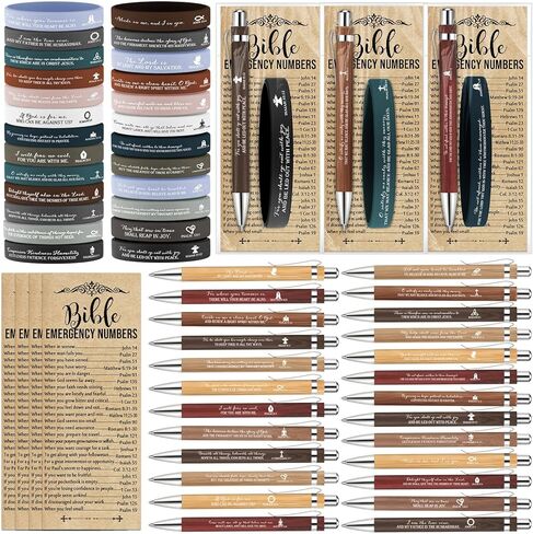 25 Sets Christian Easter Gifts Bulk Religious Bible Verse Bamboo Pen Silicone Scripture Bracelets Emergency Number Bookmark Easter Basket Stuffer for Women Men Church Sunday School Coworkers in Saudi Arabia