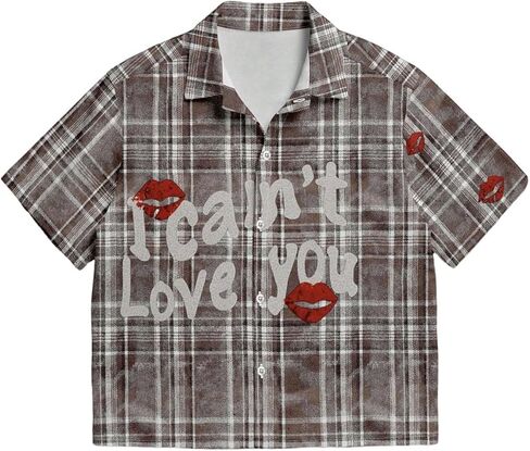 GORGLITTER Men's Striped Boxy Copped Shirt Pocket Patched Button Up Short Sleeve Baggy Cropped Tops in Saudi Arabia