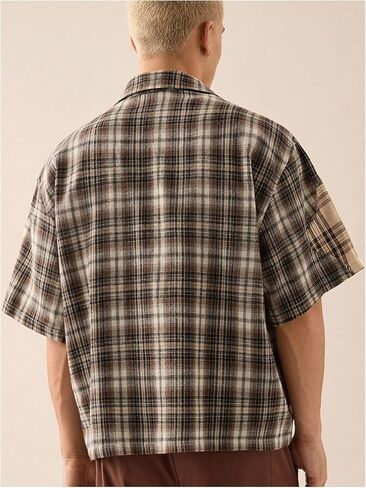 GORGLITTER Men's Striped Boxy Copped Shirt Pocket Patched Button Up Short Sleeve Baggy Cropped Tops in Saudi Arabia