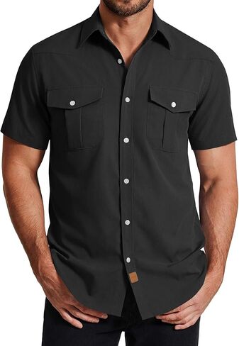 COOFANDY Western Shirts for Mens Cowboy Shirt Short Sleeve Button Down Shirt Casual Work Shirts Plaid in Saudi Arabia