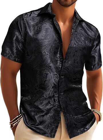Barry.Wang Mens Paisley Shirt Dress Disco Short Sleeve Button Down Hawaiian Shirts Casual Western Summer Beach Party Vacation in Saudi Arabia