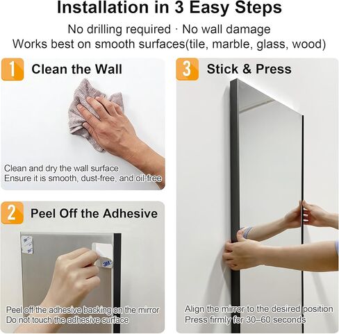 brisafe NanoMirror بدون حفر، مرآة حائط كاملة الطول قابلة للتقشير واللصق مع إطار، مرآة رياضية منزلية ذاتية اللصق لغرفة نوم غرفة الرقص واليوجا، والخزانة والباب، 63 بوصة × 24 بوصة in Kuwait