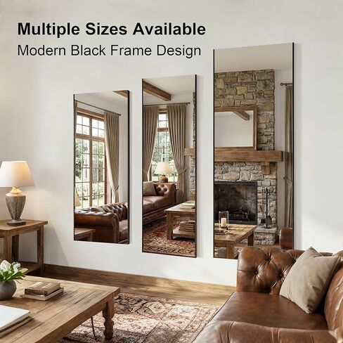 brisafe NanoMirror بدون حفر، مرآة حائط كاملة الطول قابلة للتقشير واللصق مع إطار، مرآة رياضية منزلية ذاتية اللصق لغرفة نوم غرفة الرقص واليوجا، والخزانة والباب، 63 بوصة × 24 بوصة in Kuwait