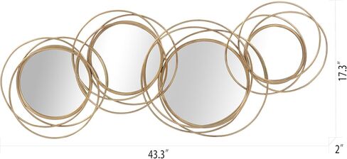 مرآة ذهبية غير منتظمة - مرآة دائرية معدنية مزخرفة كبيرة، معلقة أفقيًا أو رأسيًا، مقاس 43.3 × 17.3 بوصة، تصميم هندسي متعدد الدوائر in Kuwait