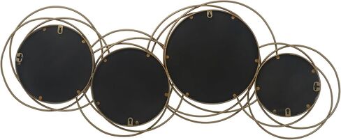 مرآة ذهبية غير منتظمة - مرآة دائرية معدنية مزخرفة كبيرة، معلقة أفقيًا أو رأسيًا، مقاس 43.3 × 17.3 بوصة، تصميم هندسي متعدد الدوائر in Kuwait