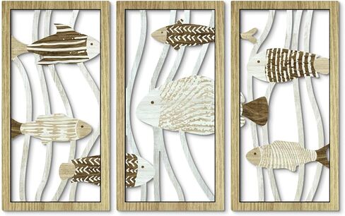 Putuo Decor Coastal Sea Turtle Starfish Shell Wall Decor Set of 3, Nautical Ocean Theme Bathroom Bedroom Living Room Decor, Rustic Beach-Style Coastal Artwork for Home in Saudi Arabia