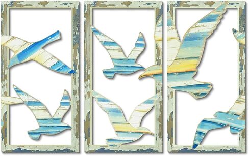 Putuo Decor Coastal Sea Turtle Starfish Shell Wall Decor Set of 3, Nautical Ocean Theme Bathroom Bedroom Living Room Decor, Rustic Beach-Style Coastal Artwork for Home in Saudi Arabia