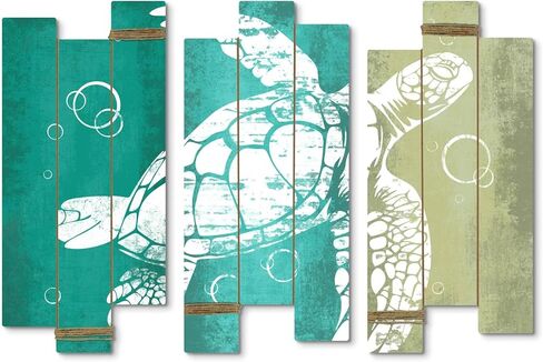 Putuo Decor Coastal Sea Turtle Starfish Shell Wall Decor Set of 3, Nautical Ocean Theme Bathroom Bedroom Living Room Decor, Rustic Beach-Style Coastal Artwork for Home in Saudi Arabia