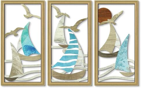 Putuo Decor Coastal Sea Turtle Starfish Shell Wall Decor Set of 3, Nautical Ocean Theme Bathroom Bedroom Living Room Decor, Rustic Beach-Style Coastal Artwork for Home in Saudi Arabia