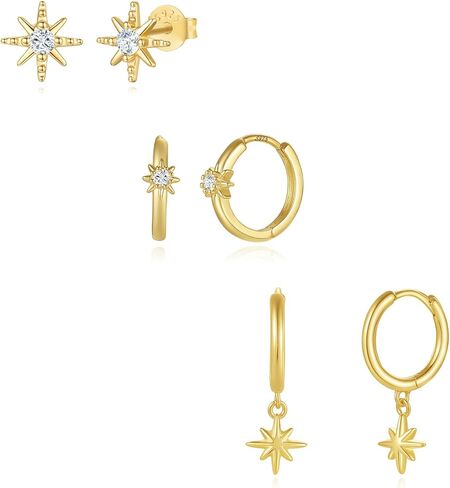 مجموعة أقراط هوجي هوب من الذهب عيار 14 قيراط للنساء من Angelady، 3 أزواج من الأقراط الصغيرة التي لا تسبب الحساسية، أقراط أذن عصرية على شكل أقراط غضروف للنساء in Kuwait