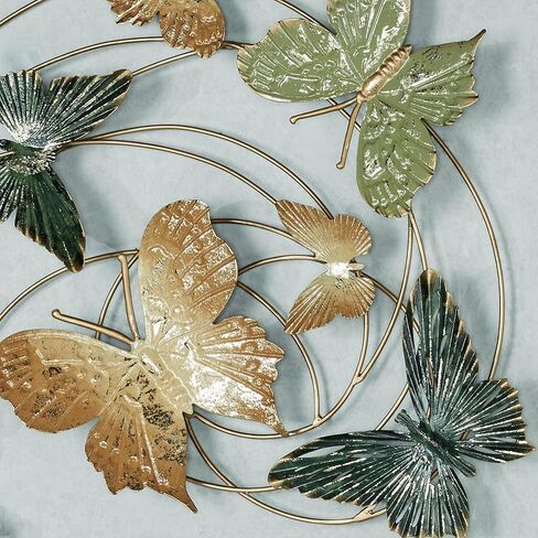 Butterfly Journey Wall Art Sculpture | Butterfly | Nature Decor | Metal Wall Art Decor | Swirl | Green Gold Yellow Gold Silver | Hand Dyed | Dimensional Openwork | Unique Home Decor Gift in Saudi Arabia