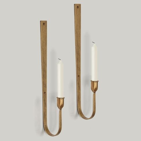 Wall Candle Holder Set of 2 - Golden Metal Wall Sconces, Rust-Resistant Wall Mount Candle Holders for Living Room, Fireplace, Wedding Decor, Modern Farmhouse Wall Decor with Installation Hardware in Kuwait