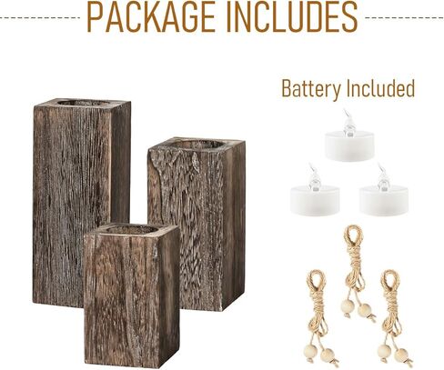 حاملات الشموع الخشبية الريفية من MelonBoat: حاملات شموع المزرعة مع شموع تعمل بالبطارية، ديكور مزرعة ريفي، شموع LED عديمة اللهب 3 عبوات لديكور المنزل في غرفة المعيشة وحفلات العطلات in Kuwait