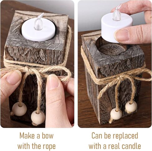 حاملات الشموع الخشبية الريفية من MelonBoat: حاملات شموع المزرعة مع شموع تعمل بالبطارية، ديكور مزرعة ريفي، شموع LED عديمة اللهب 3 عبوات لديكور المنزل في غرفة المعيشة وحفلات العطلات in Kuwait