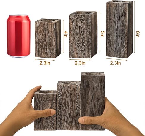 حاملات الشموع الخشبية الريفية من MelonBoat: حاملات شموع المزرعة مع شموع تعمل بالبطارية، ديكور مزرعة ريفي، شموع LED عديمة اللهب 3 عبوات لديكور المنزل في غرفة المعيشة وحفلات العطلات in Kuwait