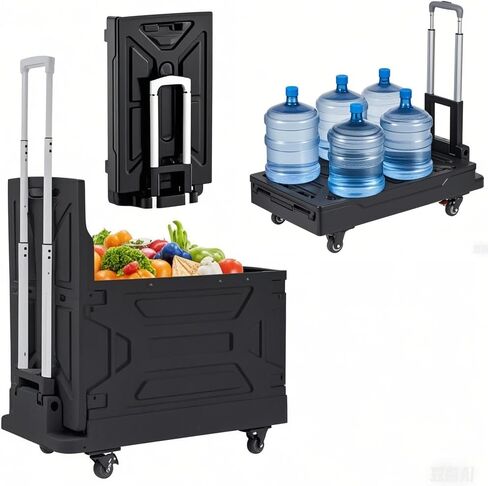 VECELO Foldable Shopping Cart with Wheels, Collapsible Rolling Crate for Groceries, Folding Storage Box with Handle, Three Modes of Use, Ideal for Teacher, Trip, Outdoors, Etc., 23GAL, Green in Kuwait