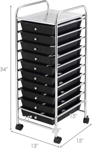 BETTARY Office Rolling Storage Cart with 10 Drawer, Scrapbook Paper Office School Organizer with Lockable Casters, Multipurpose Mobile Storage Cart for Supermarket, School, Office, Home (Black) in Saudi Arabia