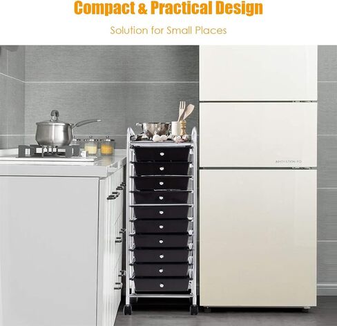BETTARY Office Rolling Storage Cart with 10 Drawer, Scrapbook Paper Office School Organizer with Lockable Casters, Multipurpose Mobile Storage Cart for Supermarket, School, Office, Home (Black) in Saudi Arabia
