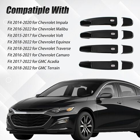 AUCERAMIC Glossy Black Exterior Door Handle Cover Trim W/ 4 Smart Keyhole Fit 2014-2022 Chevy Chevrolet Impala Malibu Volt Equinox Traverse Camaro GMC Acadia Terrain Caps Overlay in Saudi Arabia