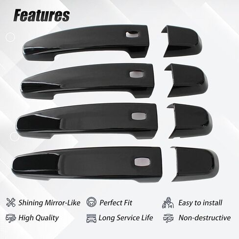 AUCERAMIC Glossy Black Exterior Door Handle Cover Trim W/ 4 Smart Keyhole Fit 2014-2022 Chevy Chevrolet Impala Malibu Volt Equinox Traverse Camaro GMC Acadia Terrain Caps Overlay in Saudi Arabia
