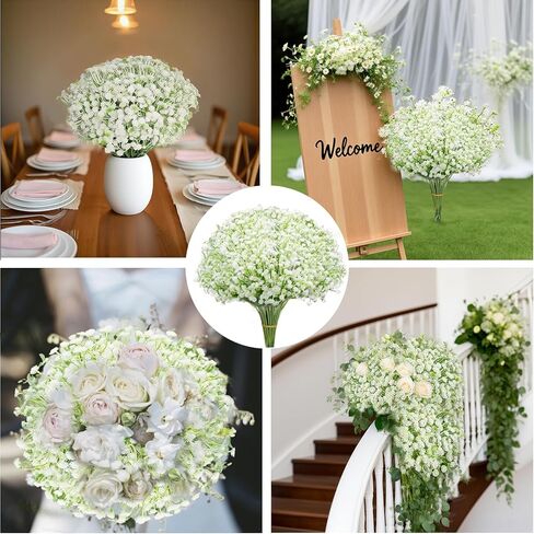 100 قطعة من زهور التنفس الاصطناعية للأطفال، زهور اصطناعية ذات ملمس حقيقي، مجموعة جيبسوفيلا وهمية لقطع مركزية الزفاف، ديكور حديقة المنزل والحفلات in Kuwait