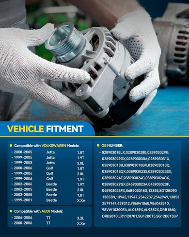 PHILTOP 120A Alternator Compatible with Volkswagen, Audi, Beetle 1999-2006 2010, Jetta 1999-2005, Golf 1999-2006, TT 2000-2006, TT Quattro 2004-2006, 13853N 12V CW SC6 in Saudi Arabia