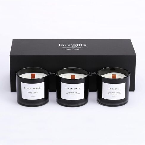 Box of Scented Candles for Men - Aromatherapy Candle Set of 3 Scented Soy Candles with Tobacco, Clean Linen & Cedar Vanilla Scents - Masculine Candle Pack for Men - Mens Candle in Navy Box in Saudi Arabia