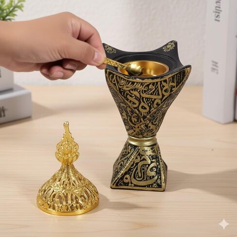 حامل مبخرة البخور من حجر الترافرتين المصنوع يدويًا - مبخرة من الحجر الطبيعي مع حشوة نحاسية لديكور المنزل والاسترخاء in Kuwait