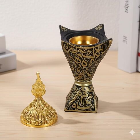 حامل مبخرة البخور من حجر الترافرتين المصنوع يدويًا - مبخرة من الحجر الطبيعي مع حشوة نحاسية لديكور المنزل والاسترخاء in Kuwait