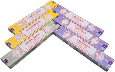 Satya Lavender, Sandalwood & White Sage with ANKCIENSE Incense Holder Pack of 3 fragrances Variety Pack of 90 Sticks Insense Insence in Kuwait