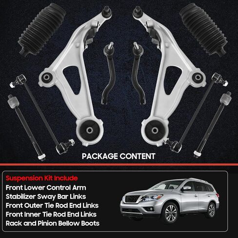 10Pcs Front Suspension Kit for 2013-2020 Nissan Pathfinder, In-finiti JX35 QX60, 2 Lower Control Arm w/Ball Joint 2 Sway Bar Link 4 Outer & Inner Tie Rod End (# K623063 K750282 EV801209 ES801265) in Saudi Arabia