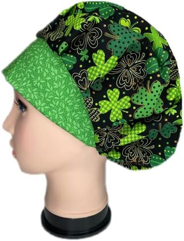 Bouffant Scrub Hat Shamrock Party Green, Black in Kuwait