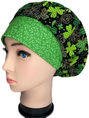 Bouffant Scrub Hat Shamrock Party Green, Black in Kuwait