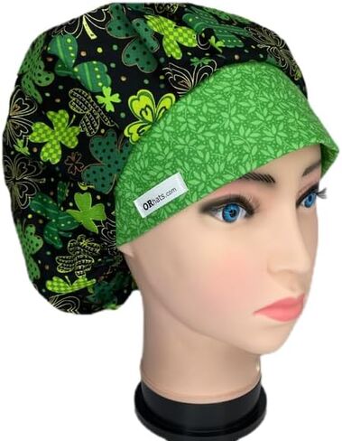 Bouffant Scrub Hat Shamrock Party Green, Black in Kuwait