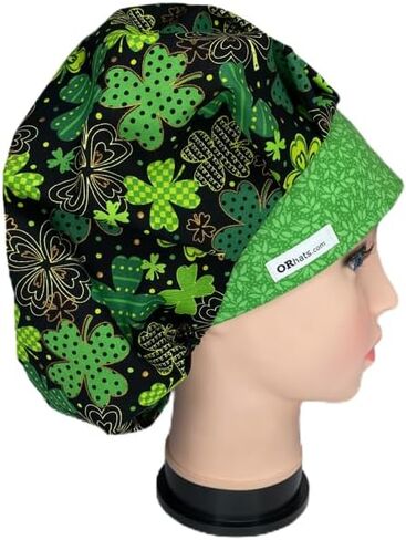 Bouffant Scrub Hat Shamrock Party Green, Black in Kuwait
