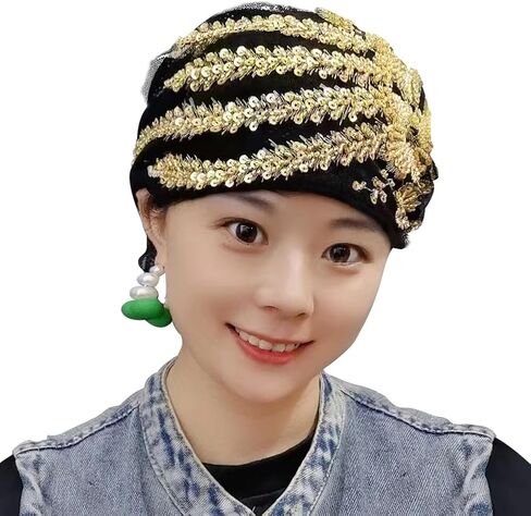 Women Lace Turban Hat Islamic Muslim Hijab Cap Beanie Embroidery Floral Beaded Head Wrap Cover Elastic Bonnet Hair Loss Hat in Saudi Arabia