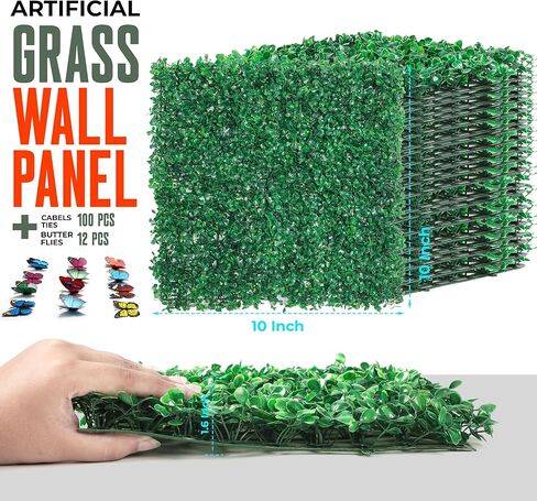 12Pcs Artificial Grass Wall Panels - 10"x10" Faux Boxwood Grass Backdrop Wall, UV Protected Greenery Decor for Indoor Outdoor Use in Saudi Arabia