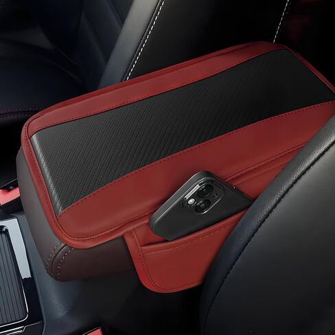Car Center Console Cover, 12.48"×7.4" Carbon Fiber Leather Auto Armrest Cover, Vehicle Armrest Cushion Pad with Storage Pocket, Universal Arm Rest Protector Car Accessories (Blue) in Saudi Arabia