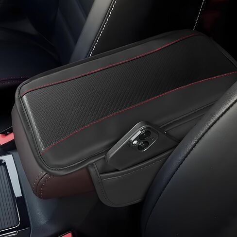 Car Center Console Cover, 12.48"×7.4" Carbon Fiber Leather Auto Armrest Cover, Vehicle Armrest Cushion Pad with Storage Pocket, Universal Arm Rest Protector Car Accessories (Blue) in Saudi Arabia