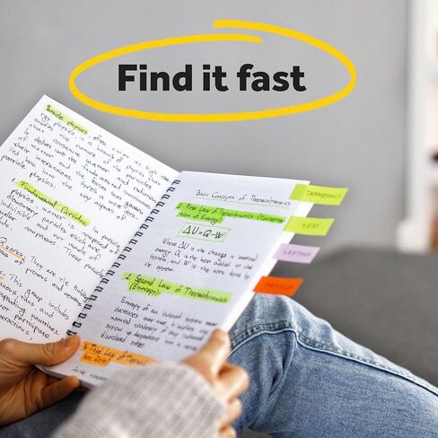 Post-it Page Markers, Assorted Colors, 0.5 in x 1.75 in (12.7 mm x 44.4 mm), 3 Pack (15 Pads, 750 Markers), Writable Repositionable Flags for Books, Notes & Filing, 100% PEFC in Saudi Arabia